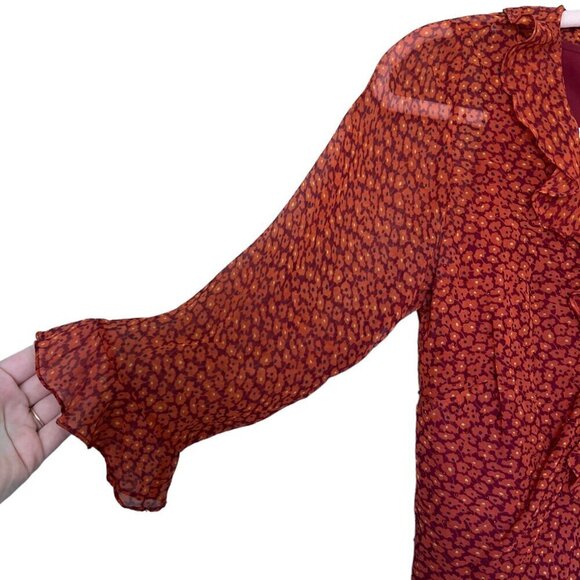 Ice Womens Silk Blouse Size PS Orange Floral Phoebe Buffay Ruffle 90s Romantic - Picture 4 of 11